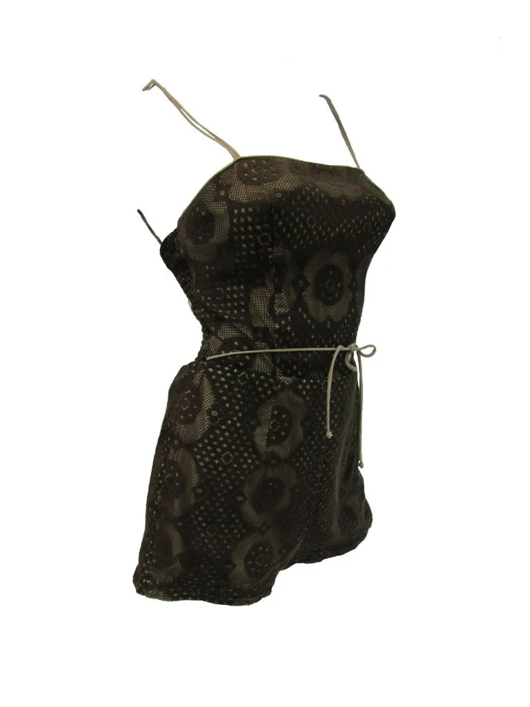1970's Rose Marie Reid Dark Ecru Floral Lace One Piece Bathing Suit