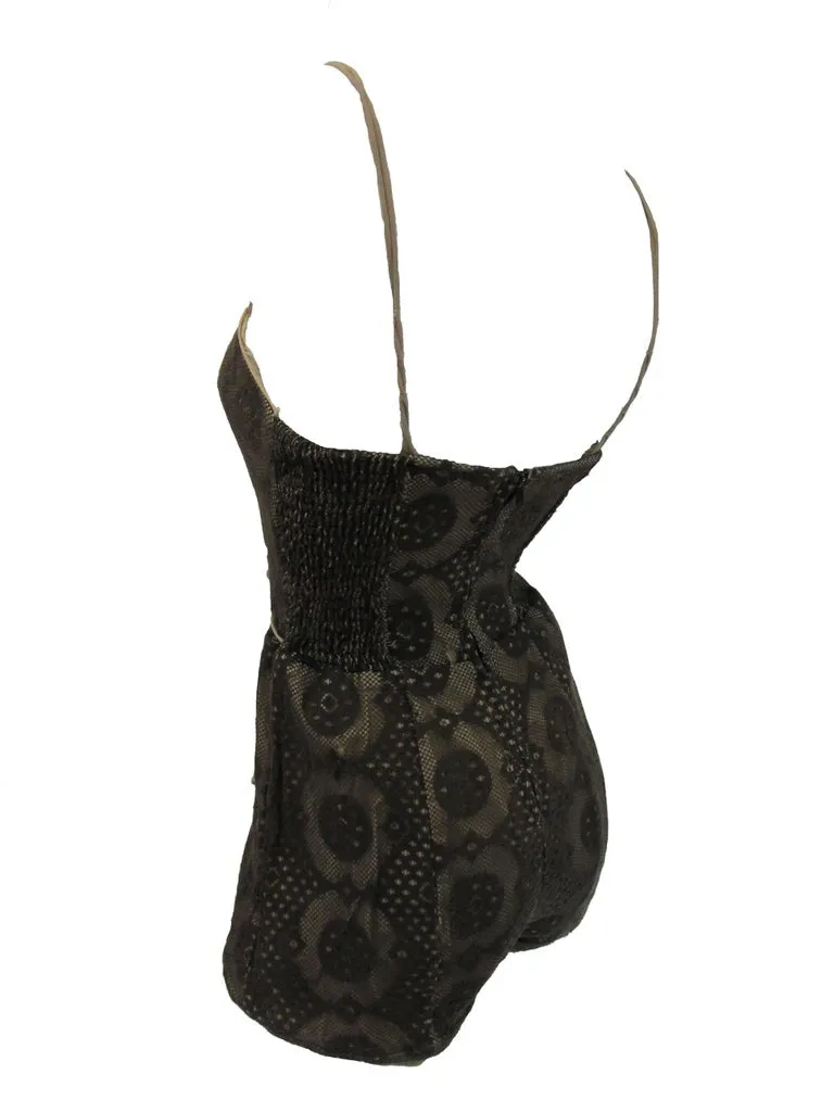 1970's Rose Marie Reid Dark Ecru Floral Lace One Piece Bathing Suit