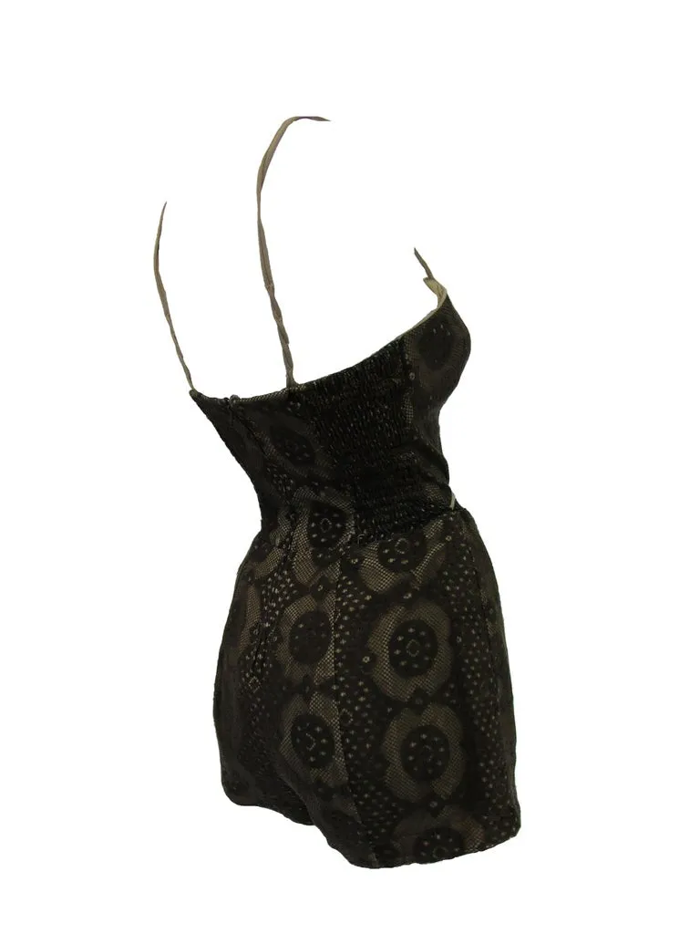 1970's Rose Marie Reid Dark Ecru Floral Lace One Piece Bathing Suit