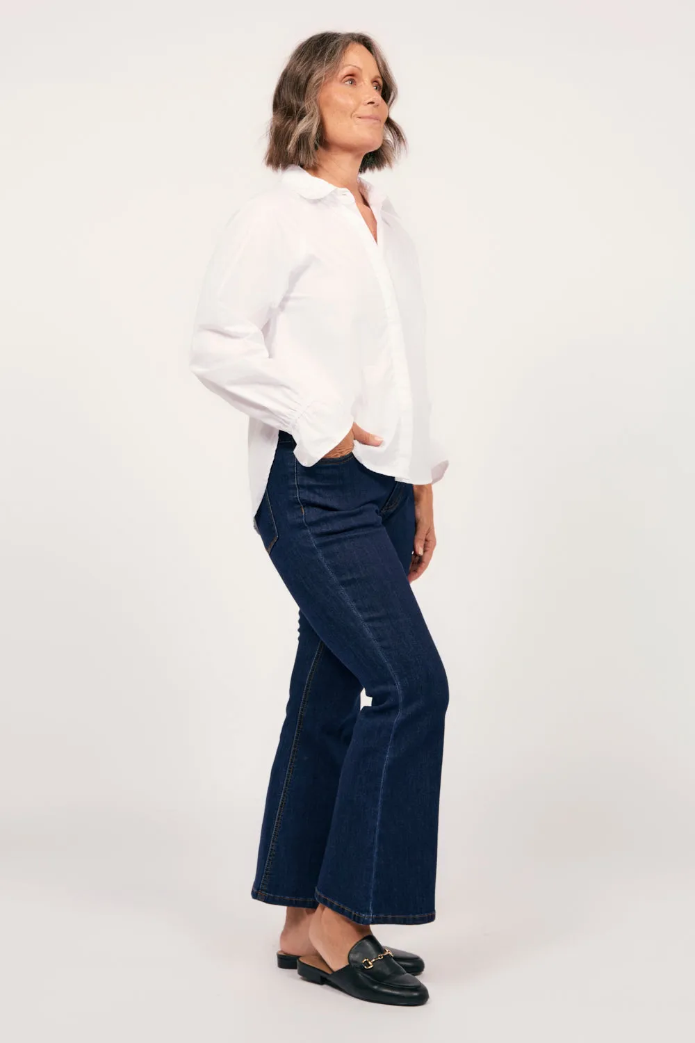 Adrift Denim Petite Flared Jeans in Dark Wash Adrift