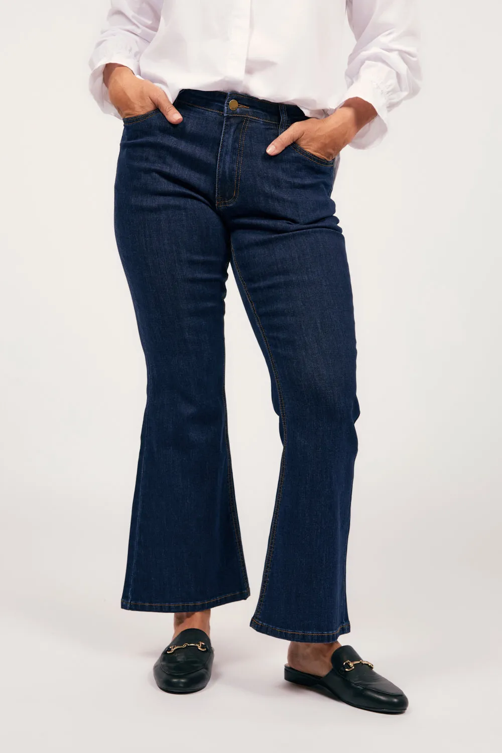 Adrift Denim Petite Flared Jeans in Dark Wash Adrift