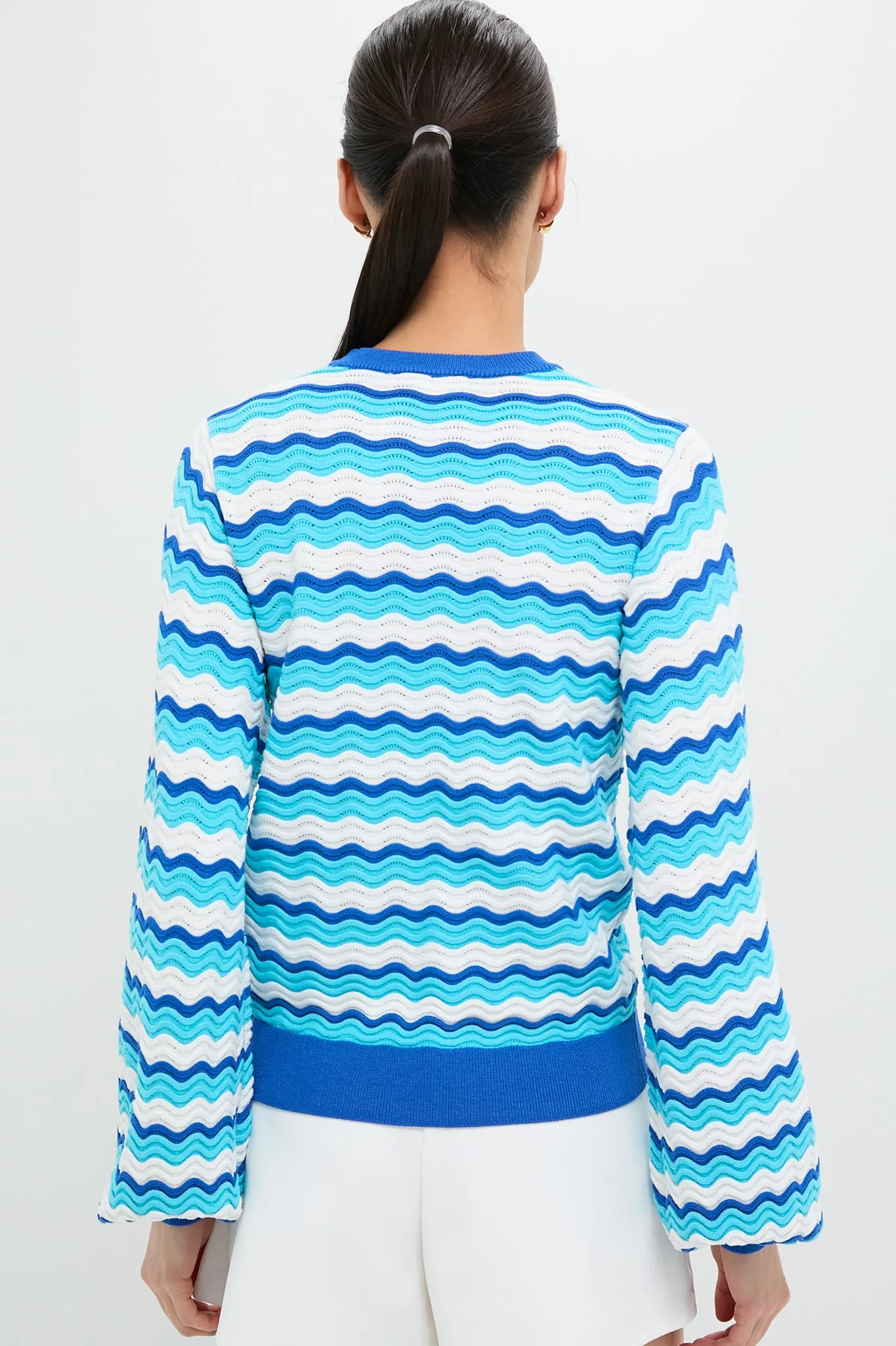 Aqua Wavy Stripe Callie Crewneck