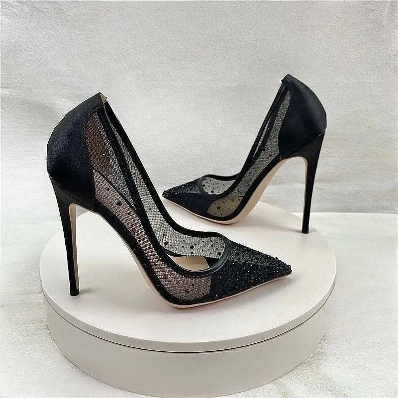 Black Pointed Mesh High Heels Anna Kay Co