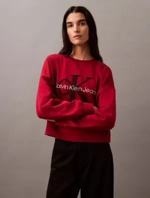 Calvin Klein Chenille Monogram Logo Fleece Crewneck Sweatshirt - Women
