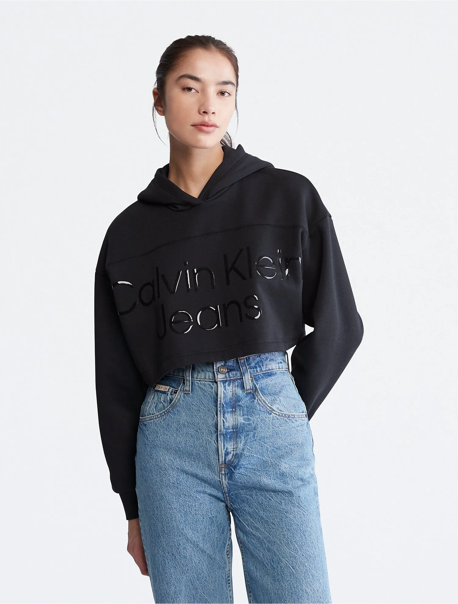 Calvin Klein Cropped Gloss Logo Hoodie - Women