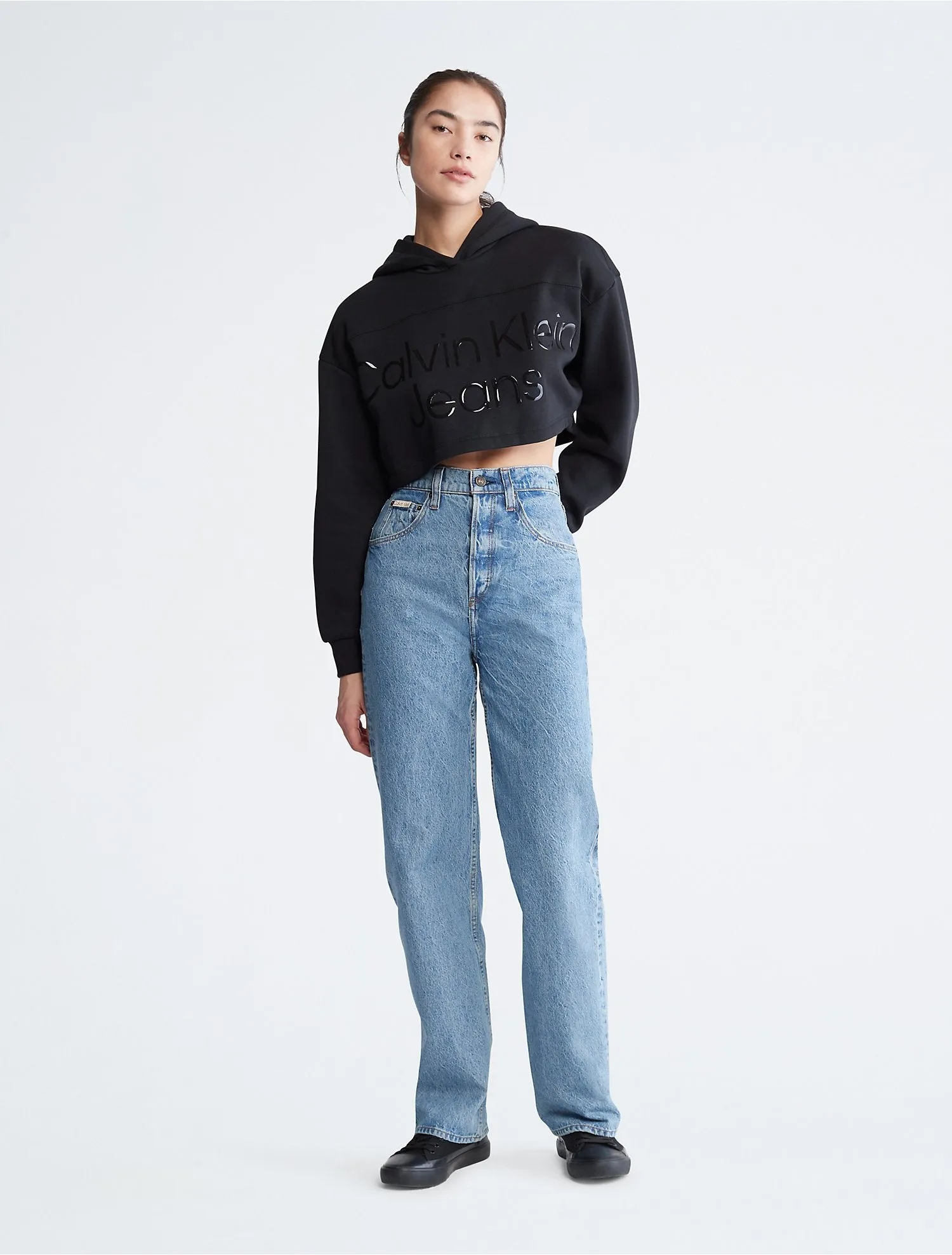 Calvin Klein Cropped Gloss Logo Hoodie - Women