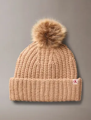 Calvin Klein Fleece Ribbed Pom-Pom Beanie - Women