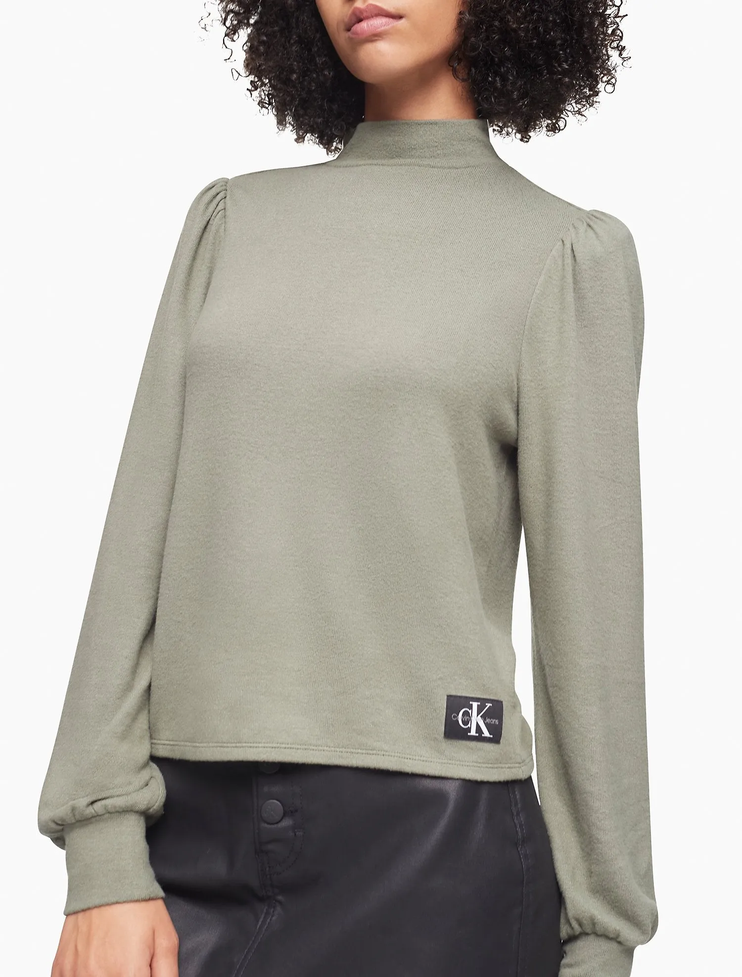 Calvin Klein Mock Neck Blouson Sleeve Sweater - Women