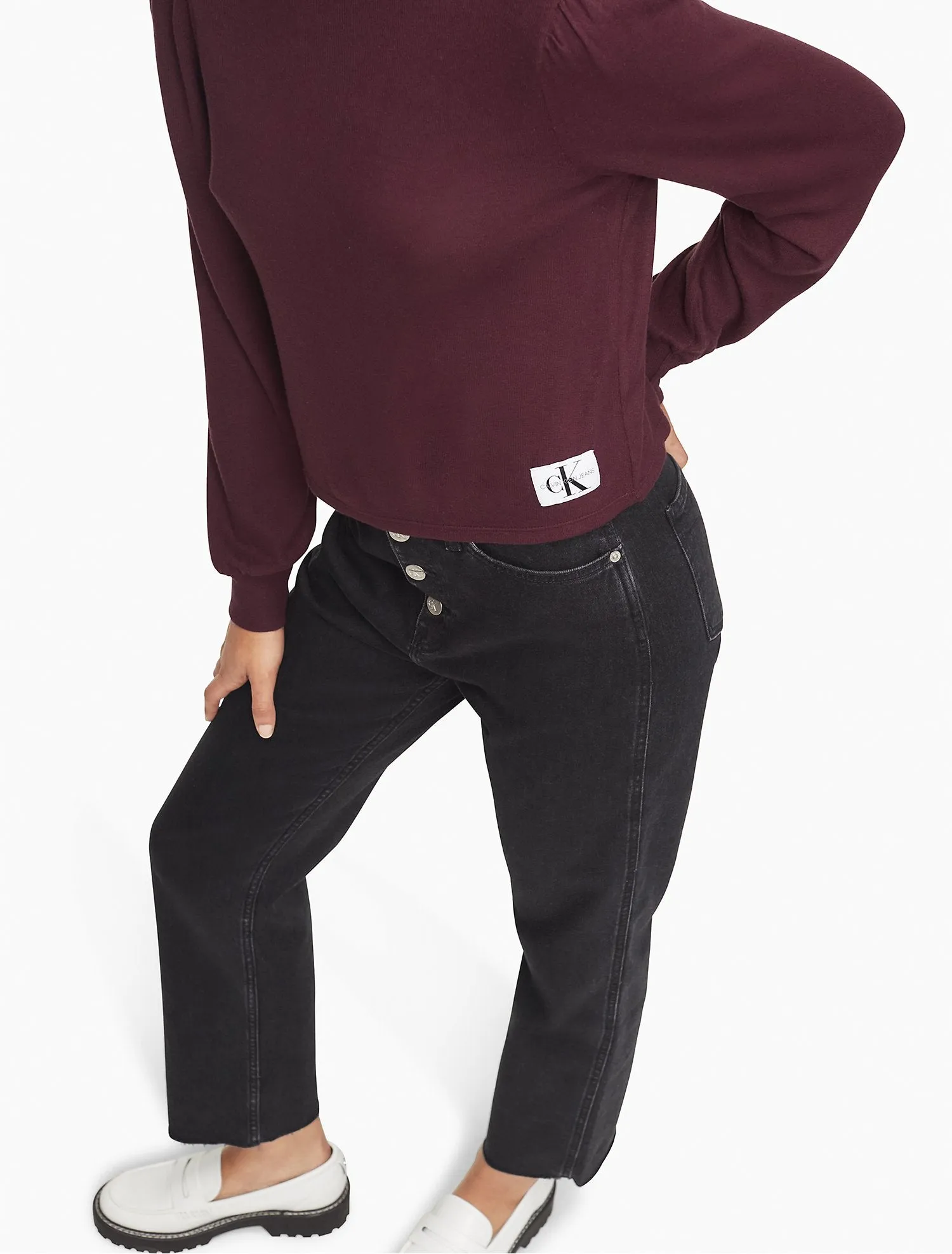 Calvin Klein Mock Neck Blouson Sleeve Sweater - Women