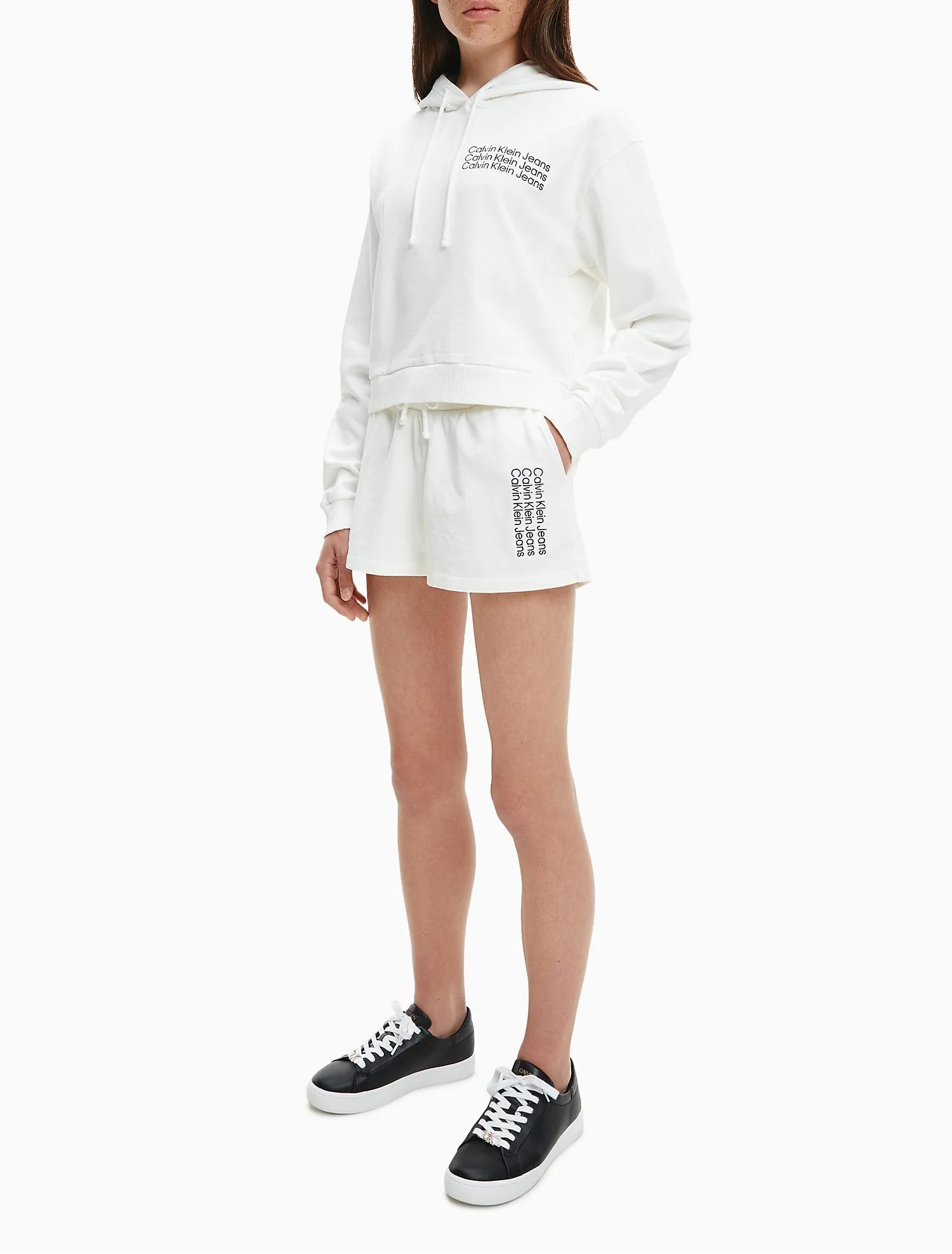 Calvin Klein Recycled Cotton Blend Repeat Logo Hoodie - Women