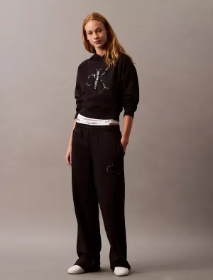 Calvin Klein Sequin Monogram Logo Fleece Wide Leg Sweatpants - Women