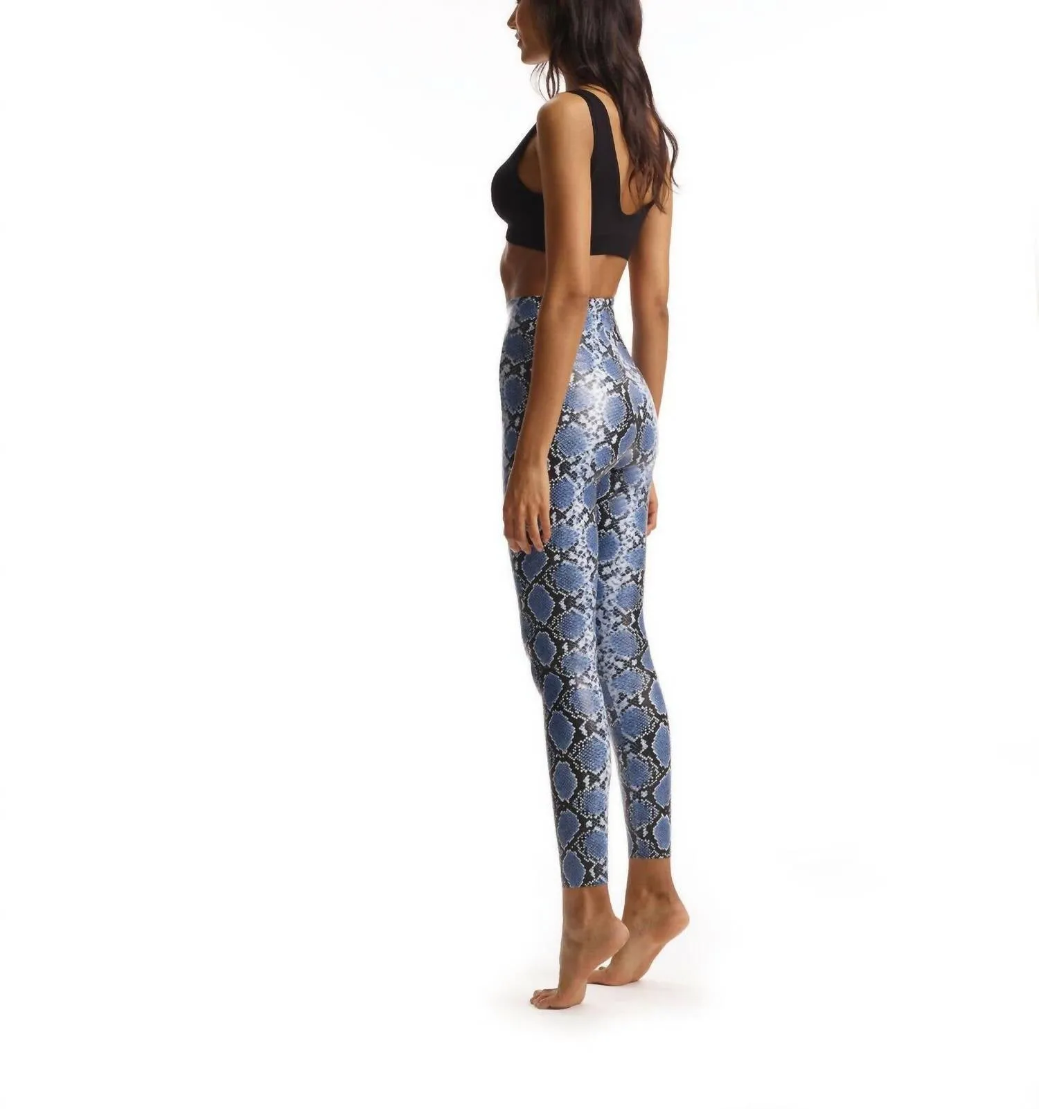 Faux Leather Animal Print Legging In Blue Snake