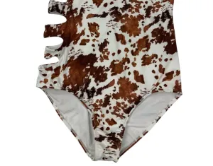 Girl's Moo One Piece Swimsuit In Brown/white
