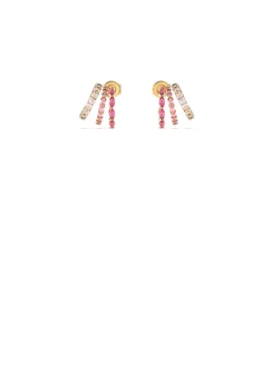 Gold Triple Mini Hoop Pink Stud Earrings Guess