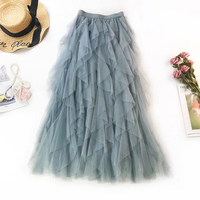 High Waist Ruffles Tulle Skirt Anna Kay Co