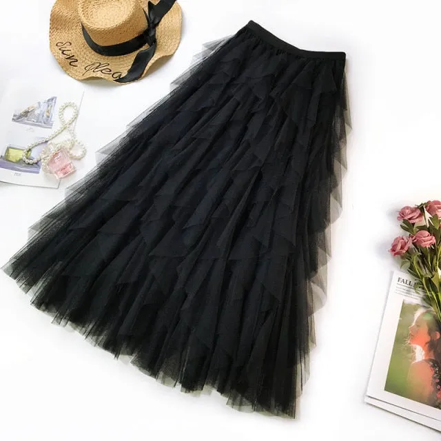 High Waist Ruffles Tulle Skirt Anna Kay Co