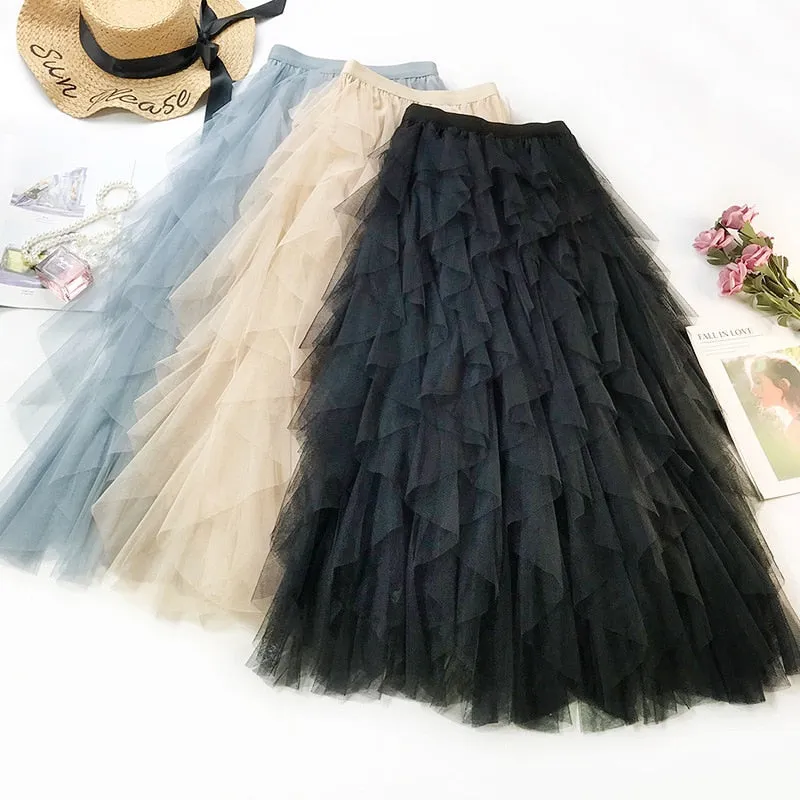 High Waist Ruffles Tulle Skirt Anna Kay Co