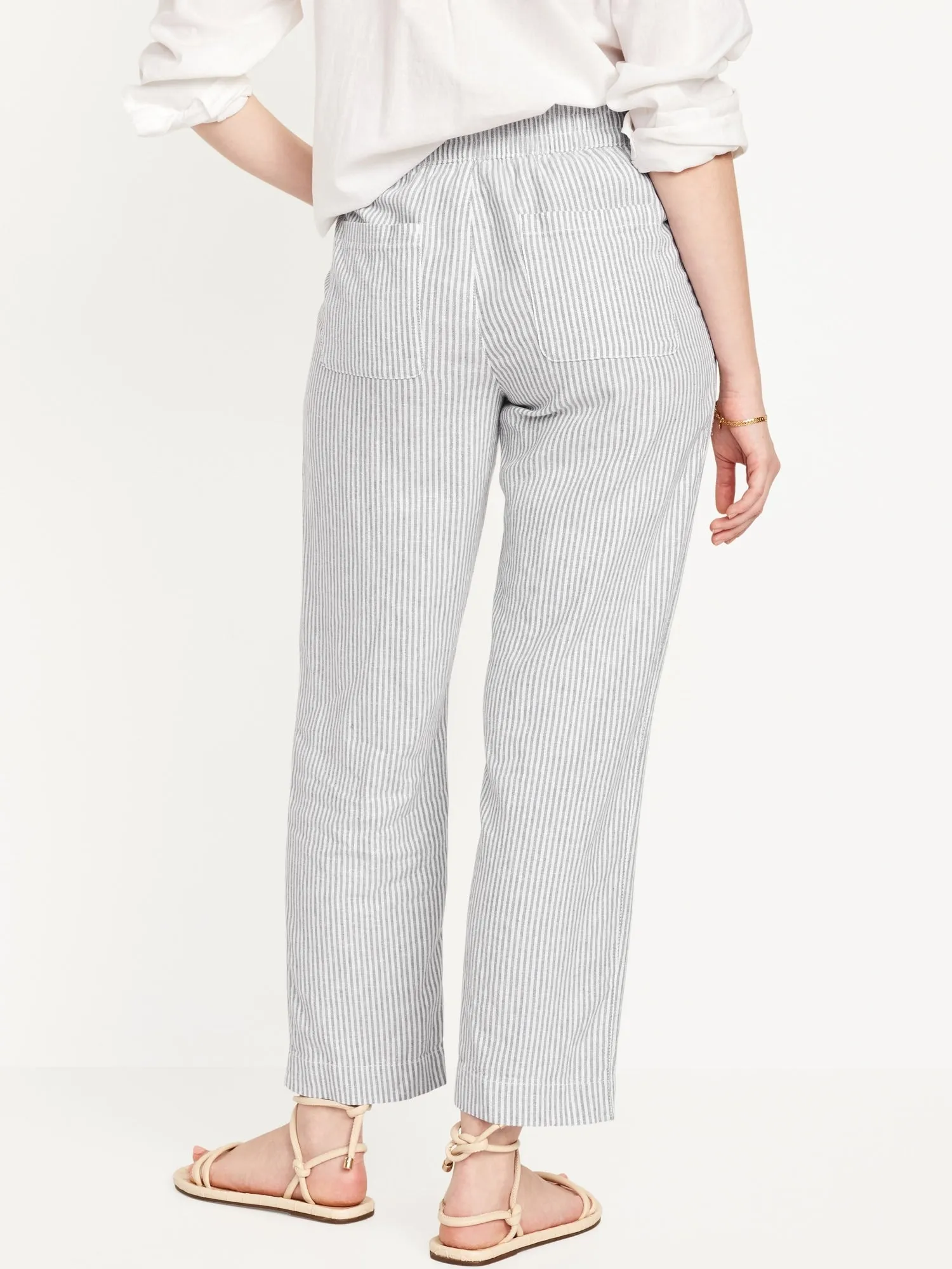 High-Waisted Linen-Blend Straight Pants for Women