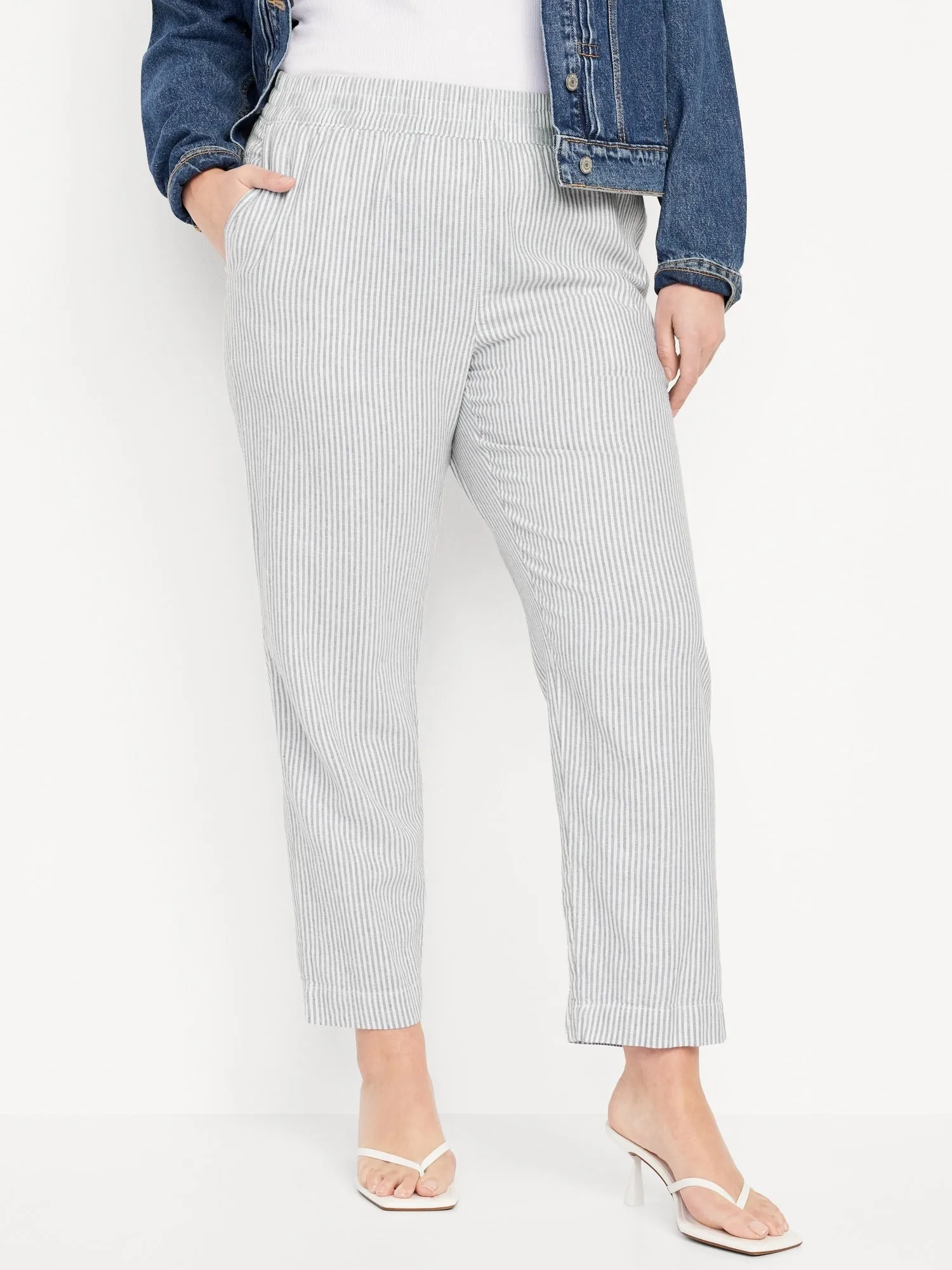 High-Waisted Linen-Blend Straight Pants for Women