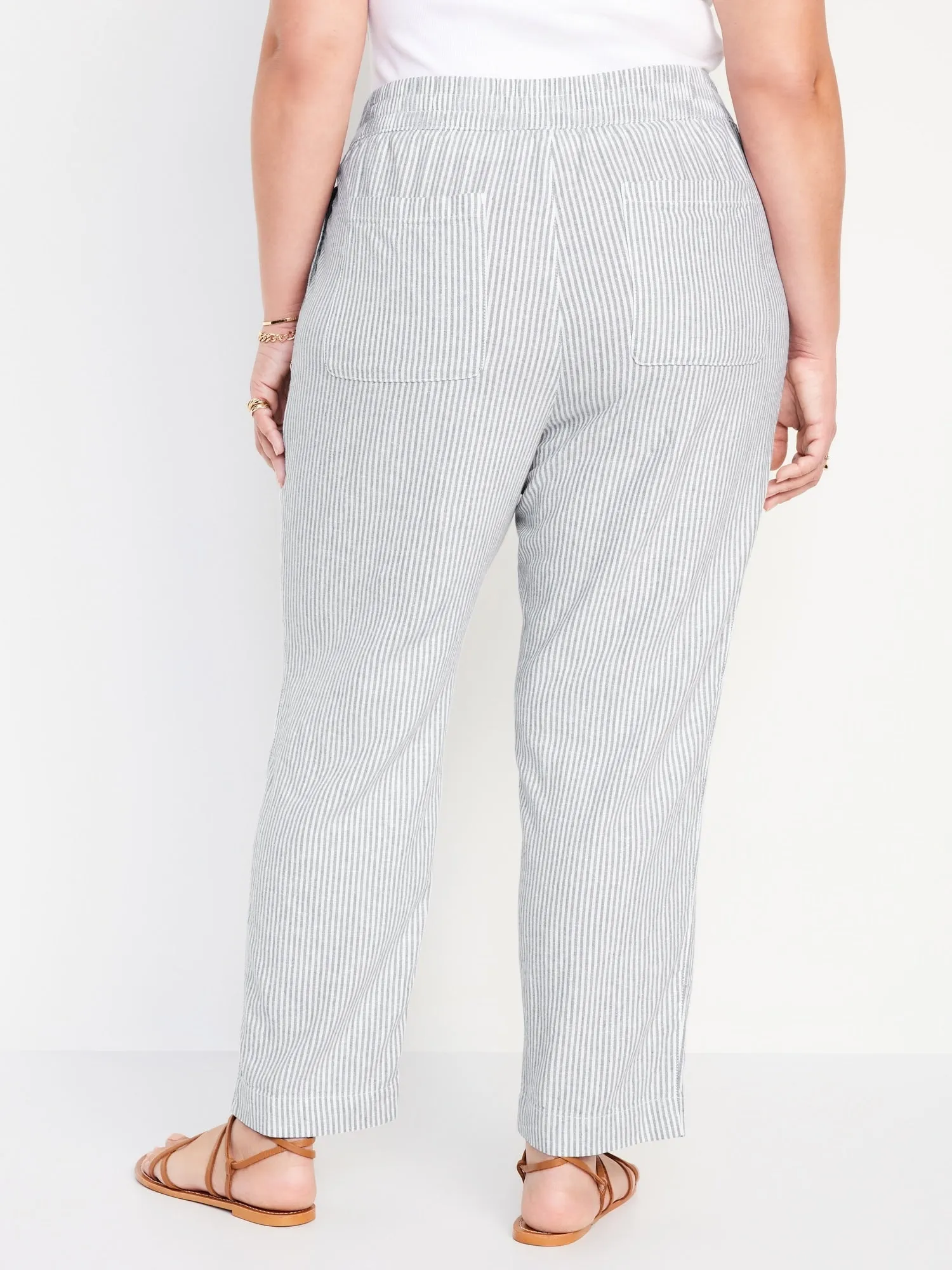 High-Waisted Linen-Blend Straight Pants for Women