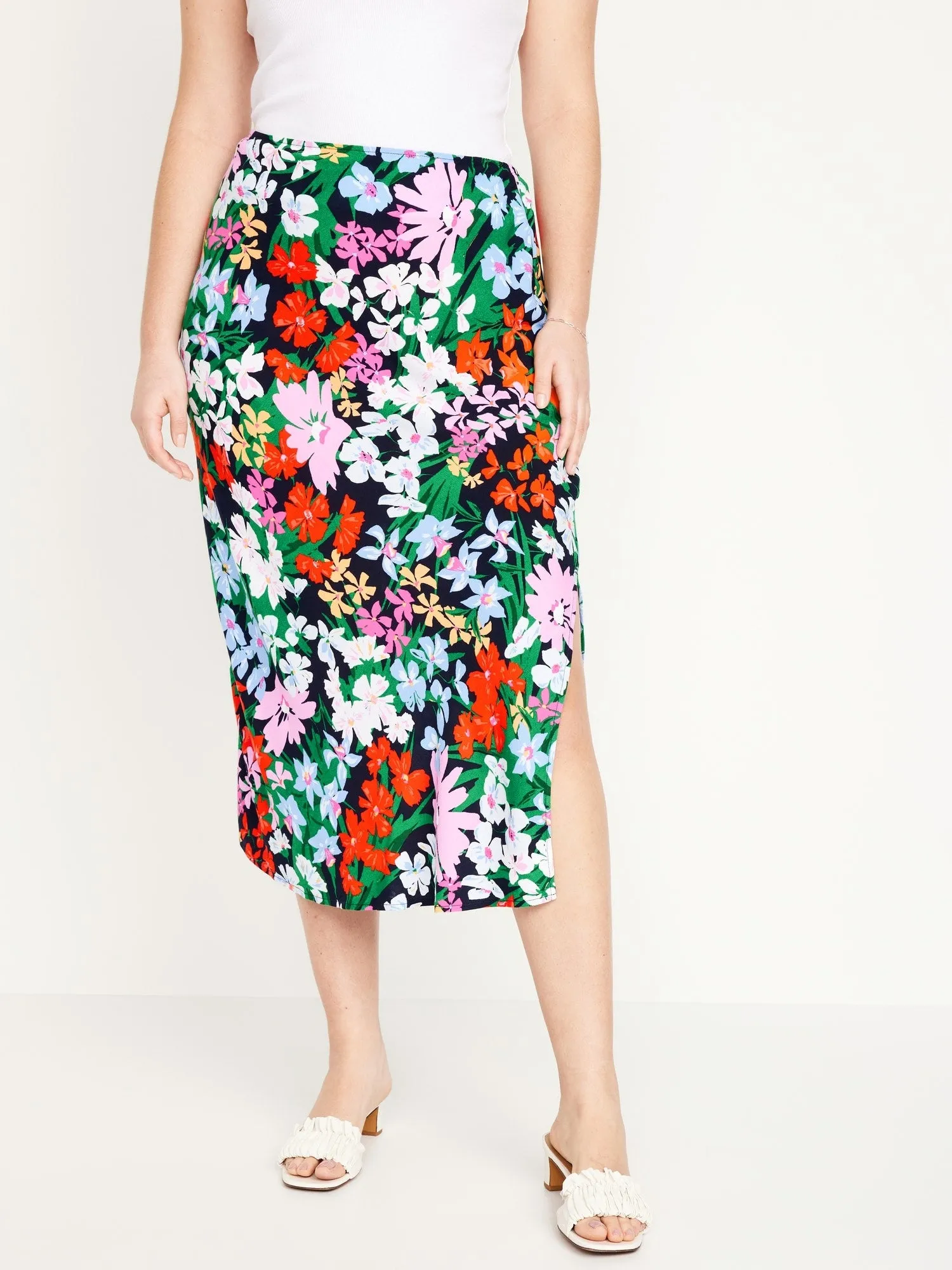 High-Waisted Midi Slip Skirt for Women