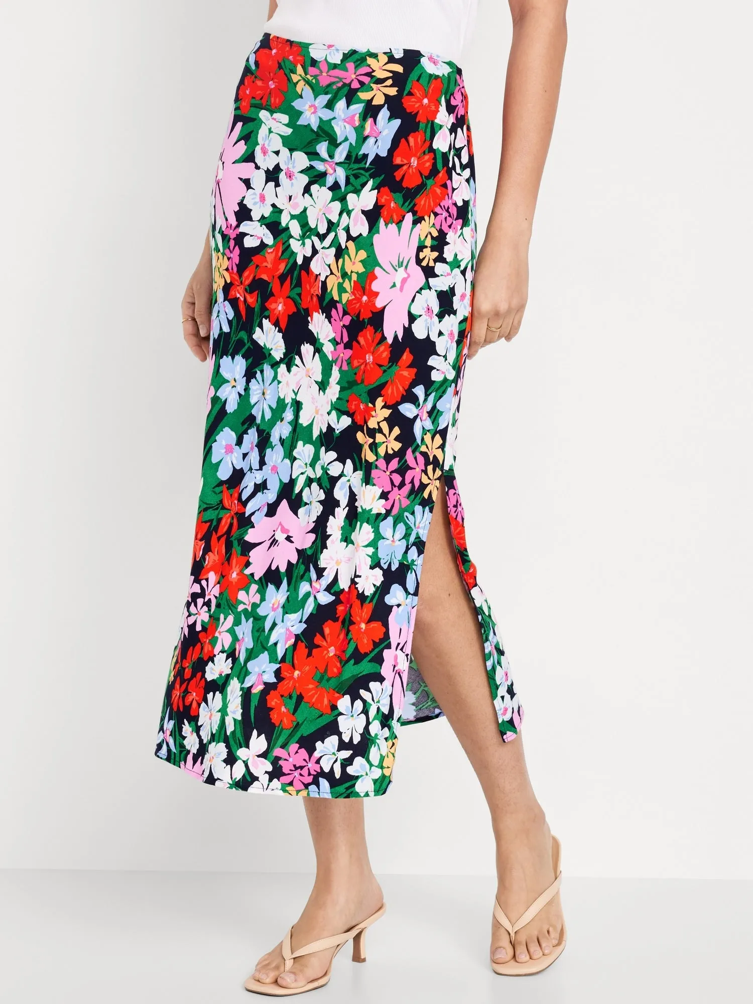 High-Waisted Midi Slip Skirt for Women