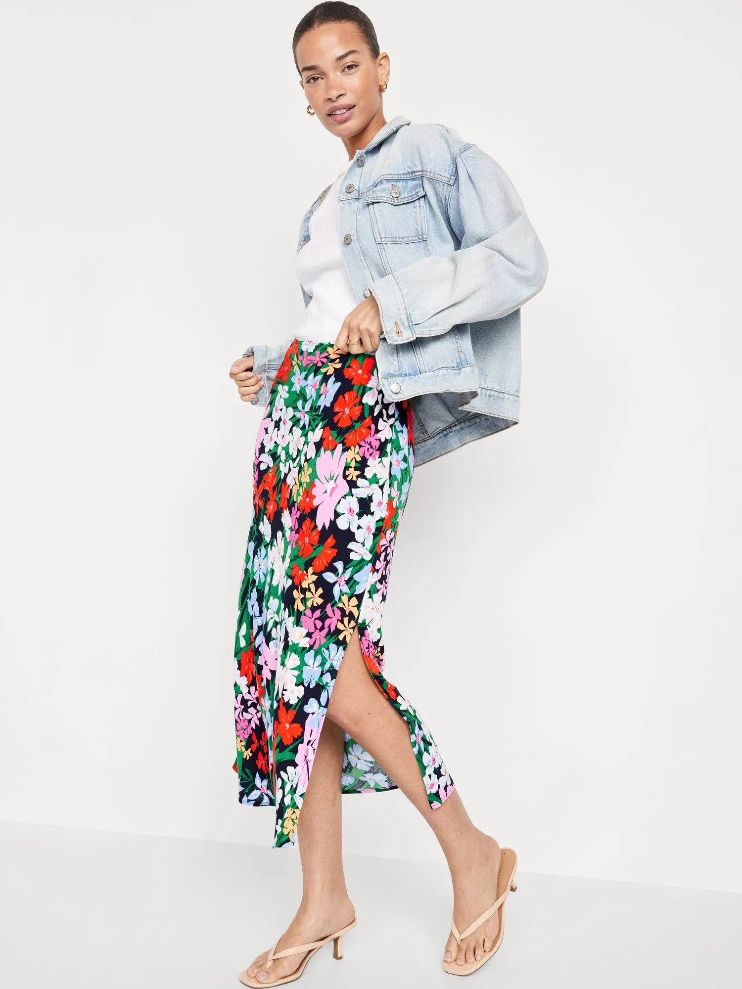 High-Waisted Midi Slip Skirt for Women