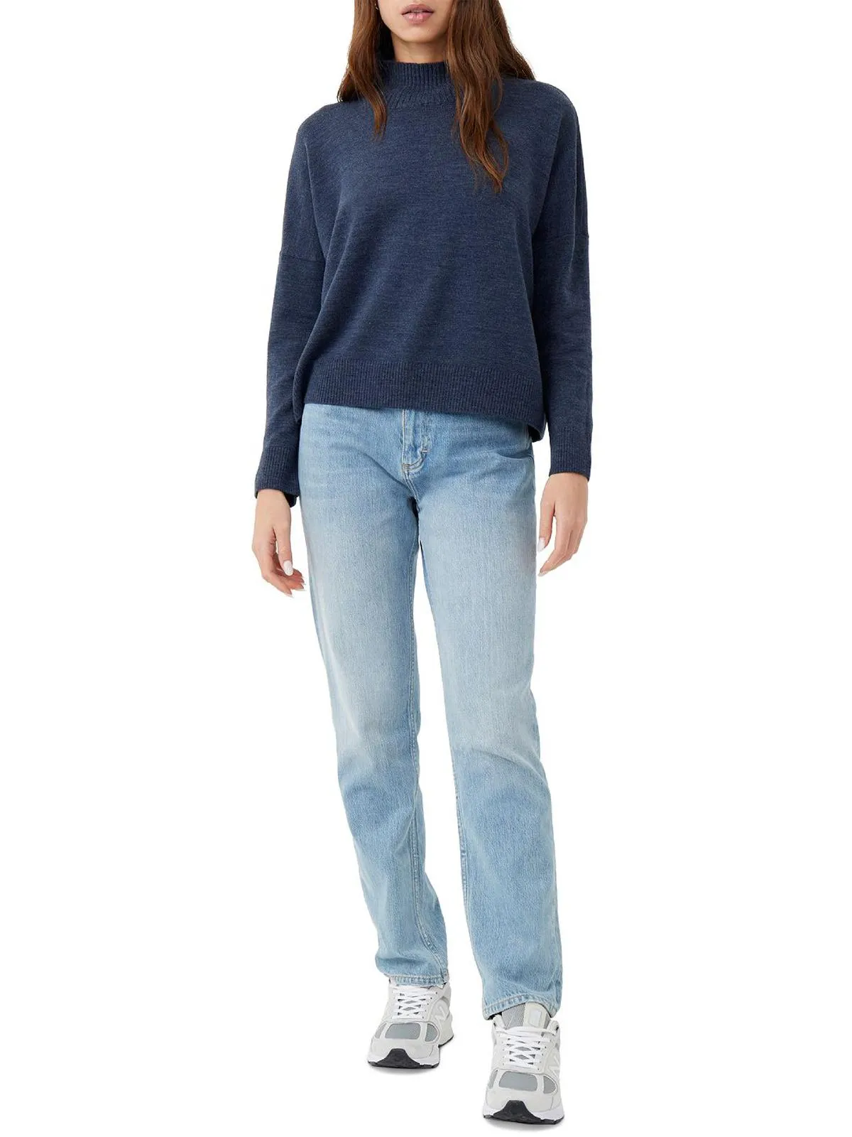Jeanie Womens Heathered Ribbed Trim Mock Turtleneck Sweater