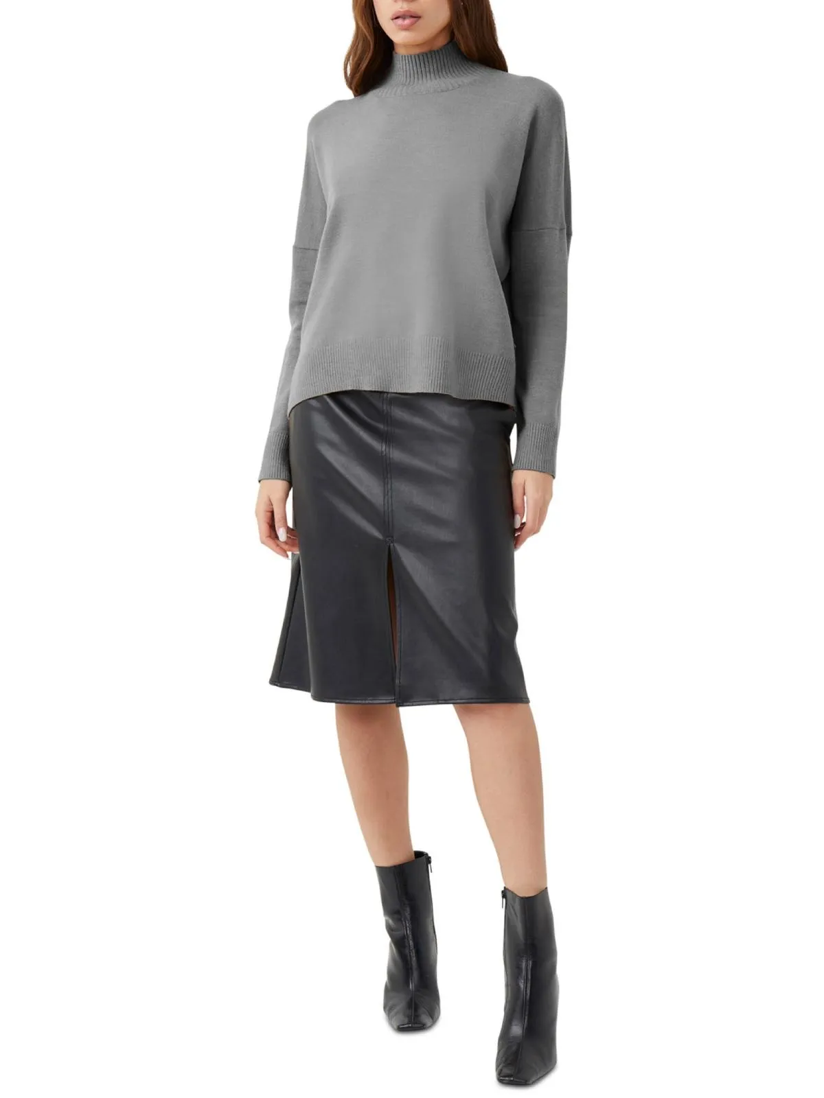 Jeanie Womens Heathered Ribbed Trim Mock Turtleneck Sweater