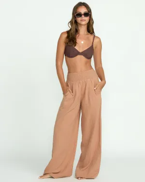 New Waves Gauze Elastic Waist Pants - Rose Brown Billabong
