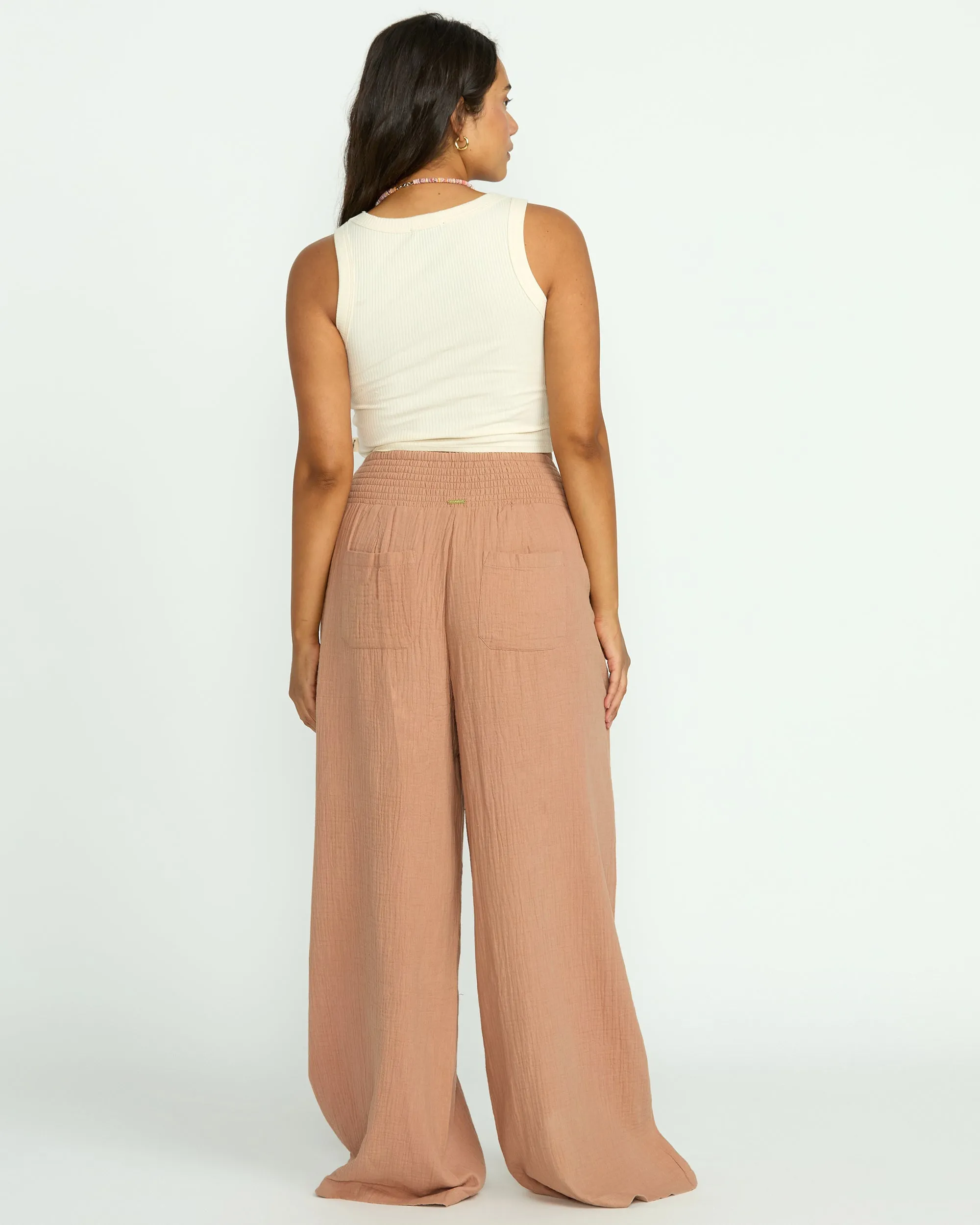New Waves Gauze Elastic Waist Pants - Rose Brown Billabong