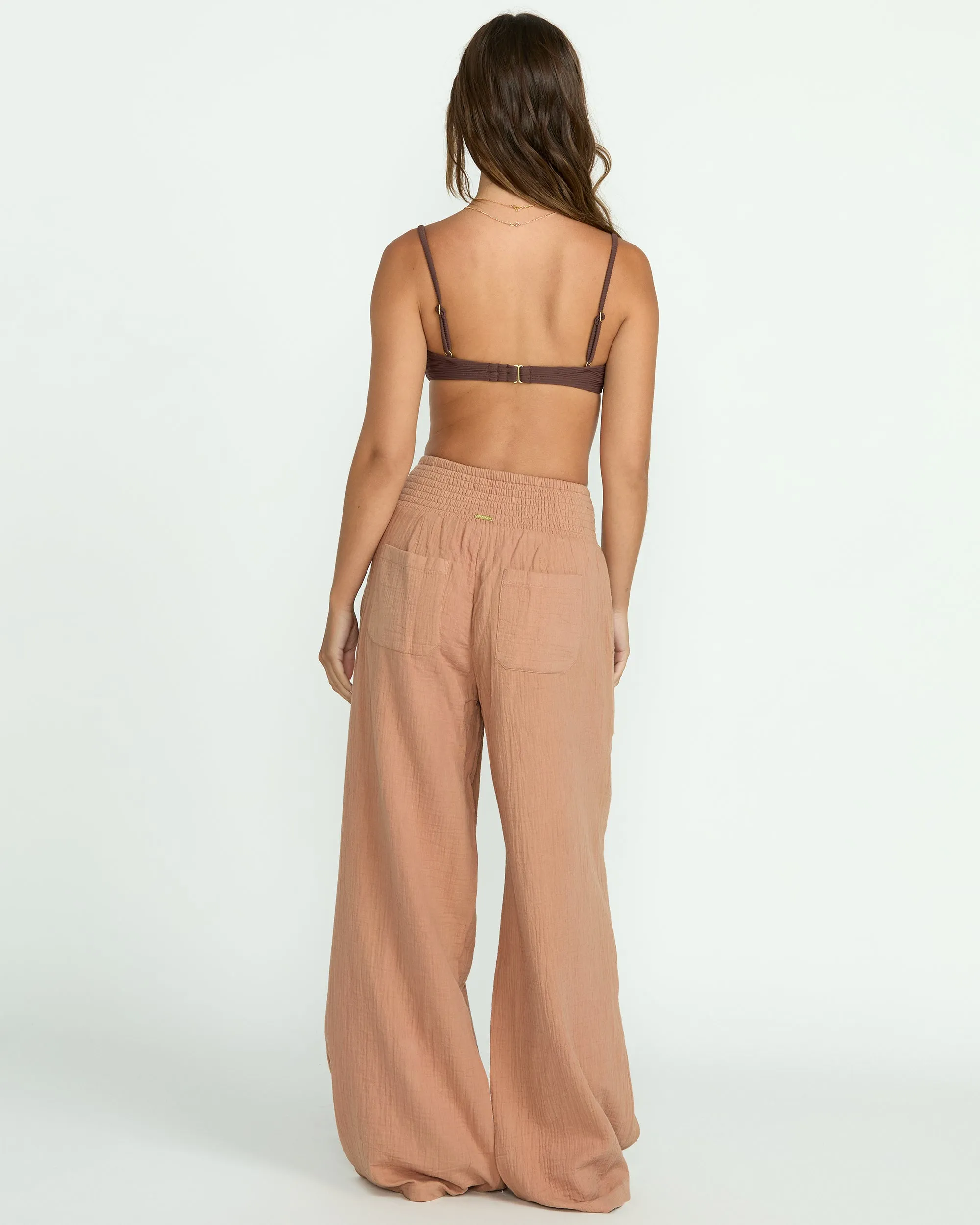 New Waves Gauze Elastic Waist Pants - Rose Brown Billabong