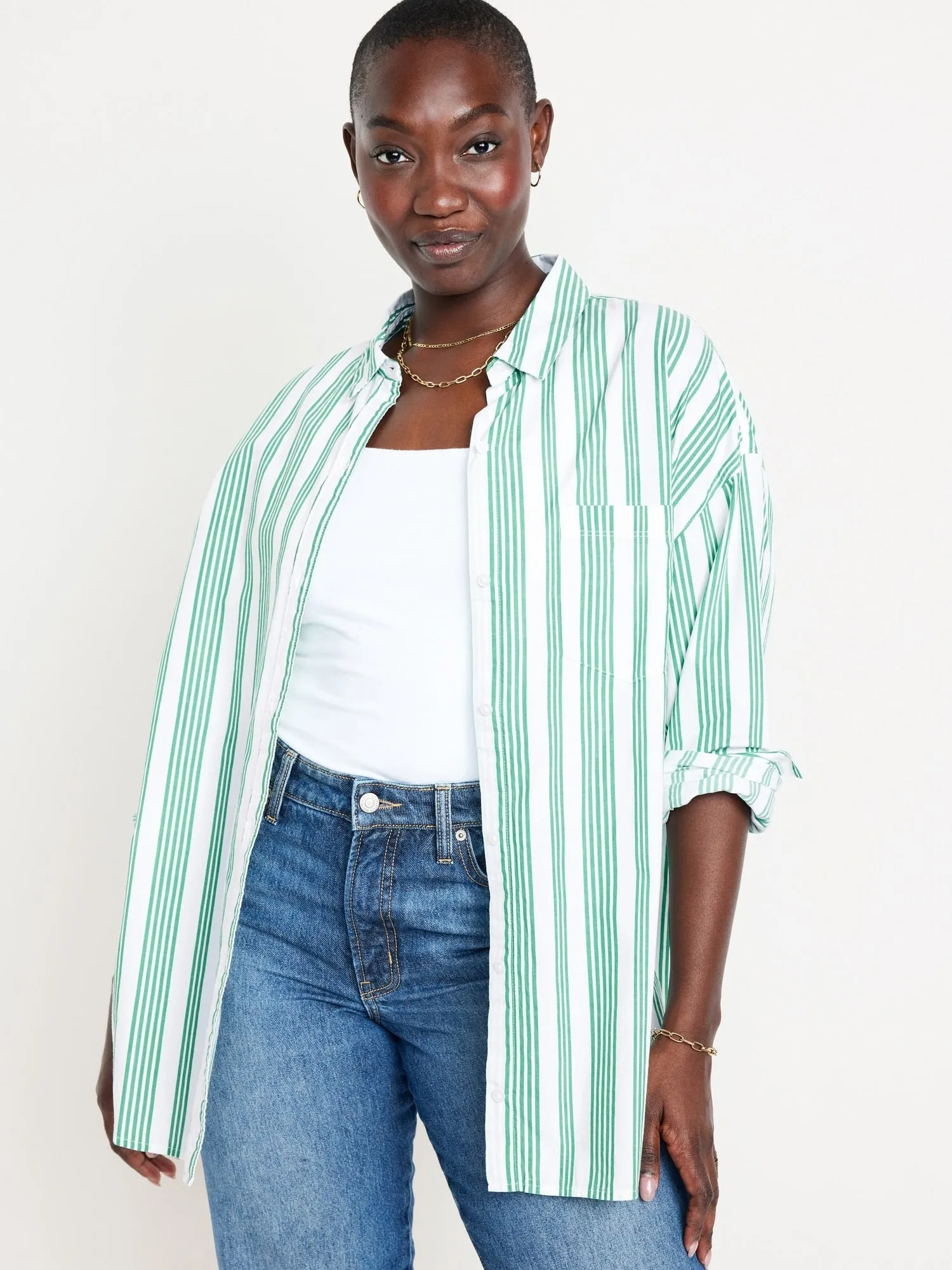 Oversized Button-Down Boyfriend Shirt for Women