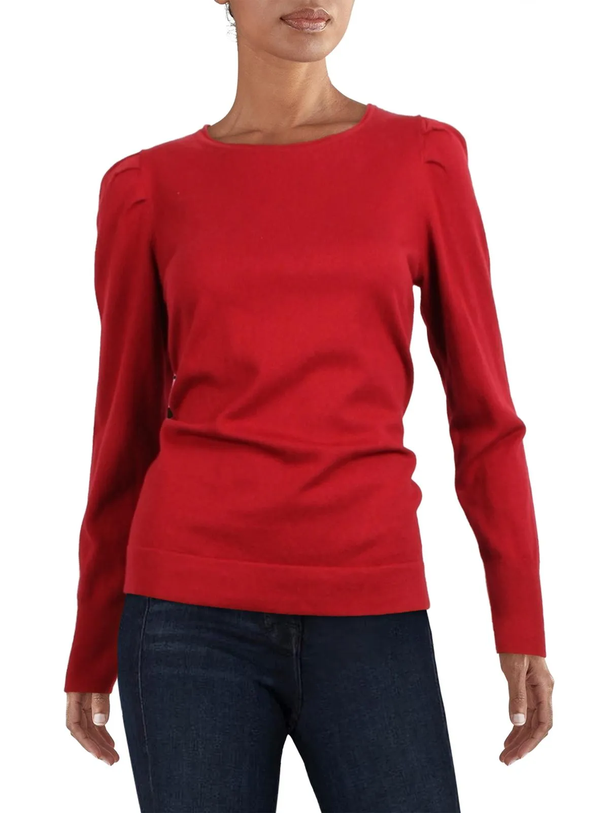 Plus   Womens Cotton Cashmere Shirred Shoulder Pullover Sweater