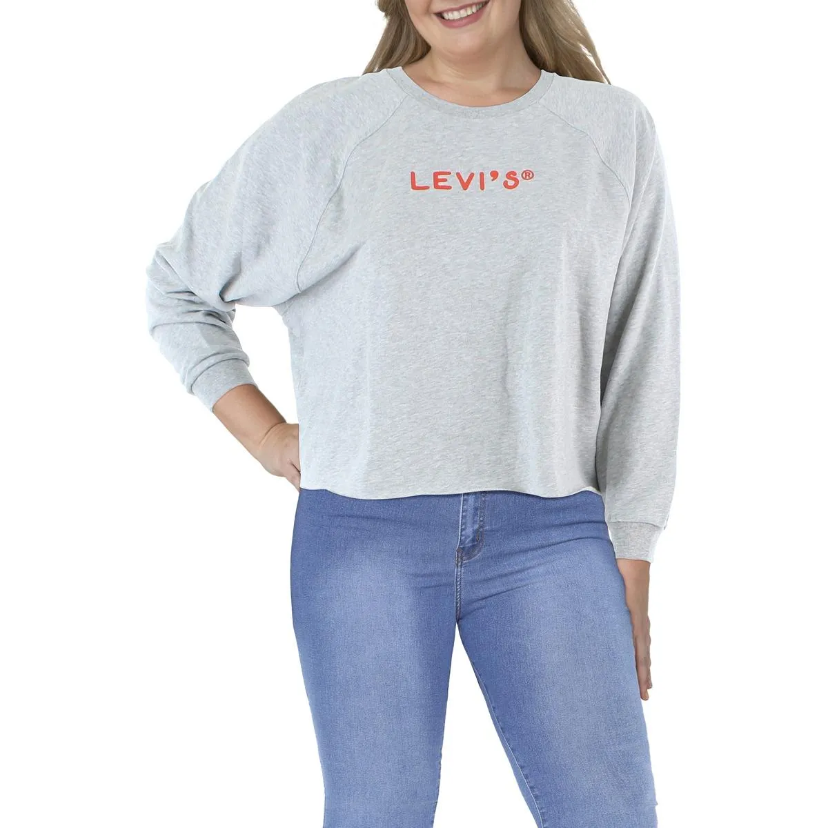 Plus Womens Logo Raw Hem Sweatshirt