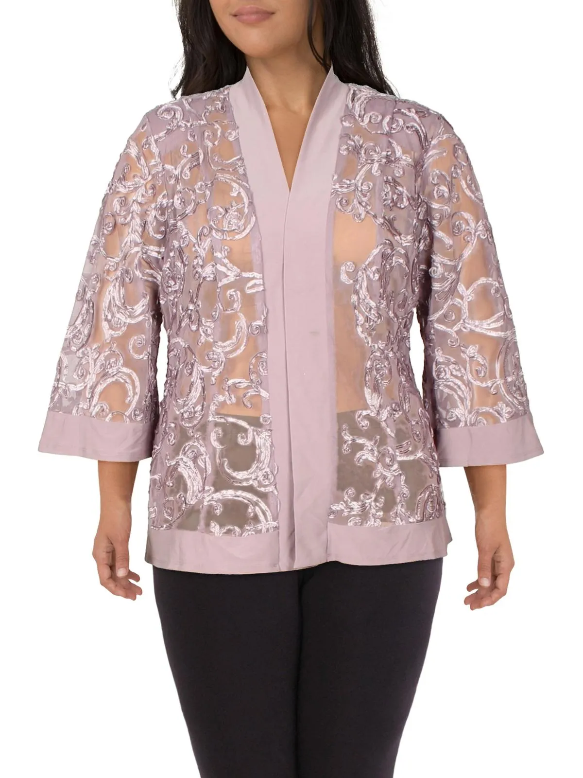 Plus Womens Mesh Soutache Duster Blazer