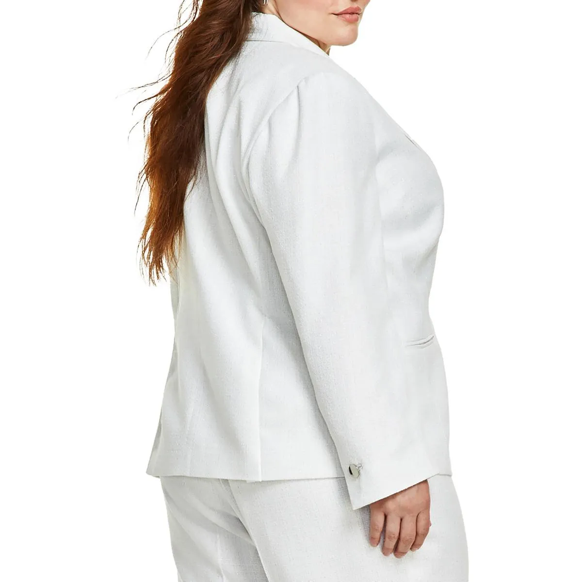 Plus Womens Metallic Suit Separate One-Button Blazer