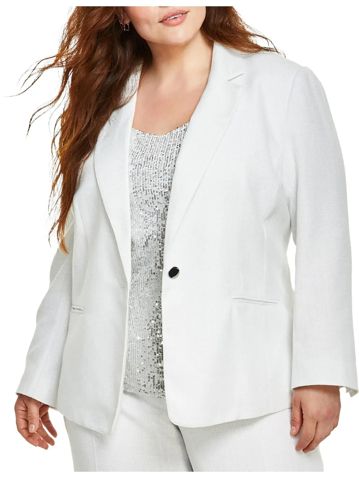 Plus Womens Metallic Suit Separate One-Button Blazer