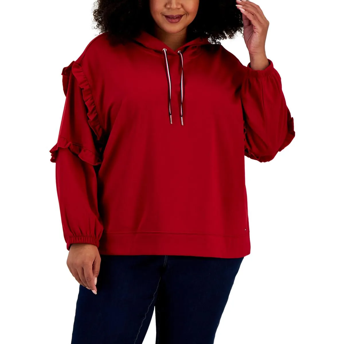 Plus Womens Ruffled Sleeves Cozy Hoodie