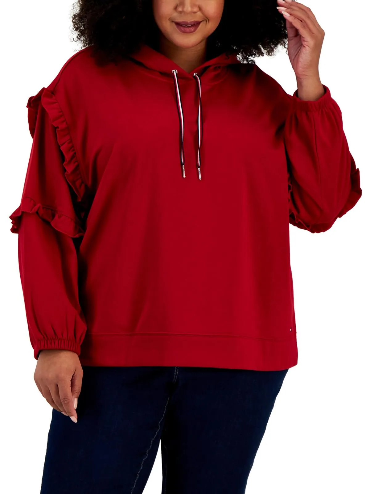 Plus Womens Ruffled Sleeves Cozy Hoodie