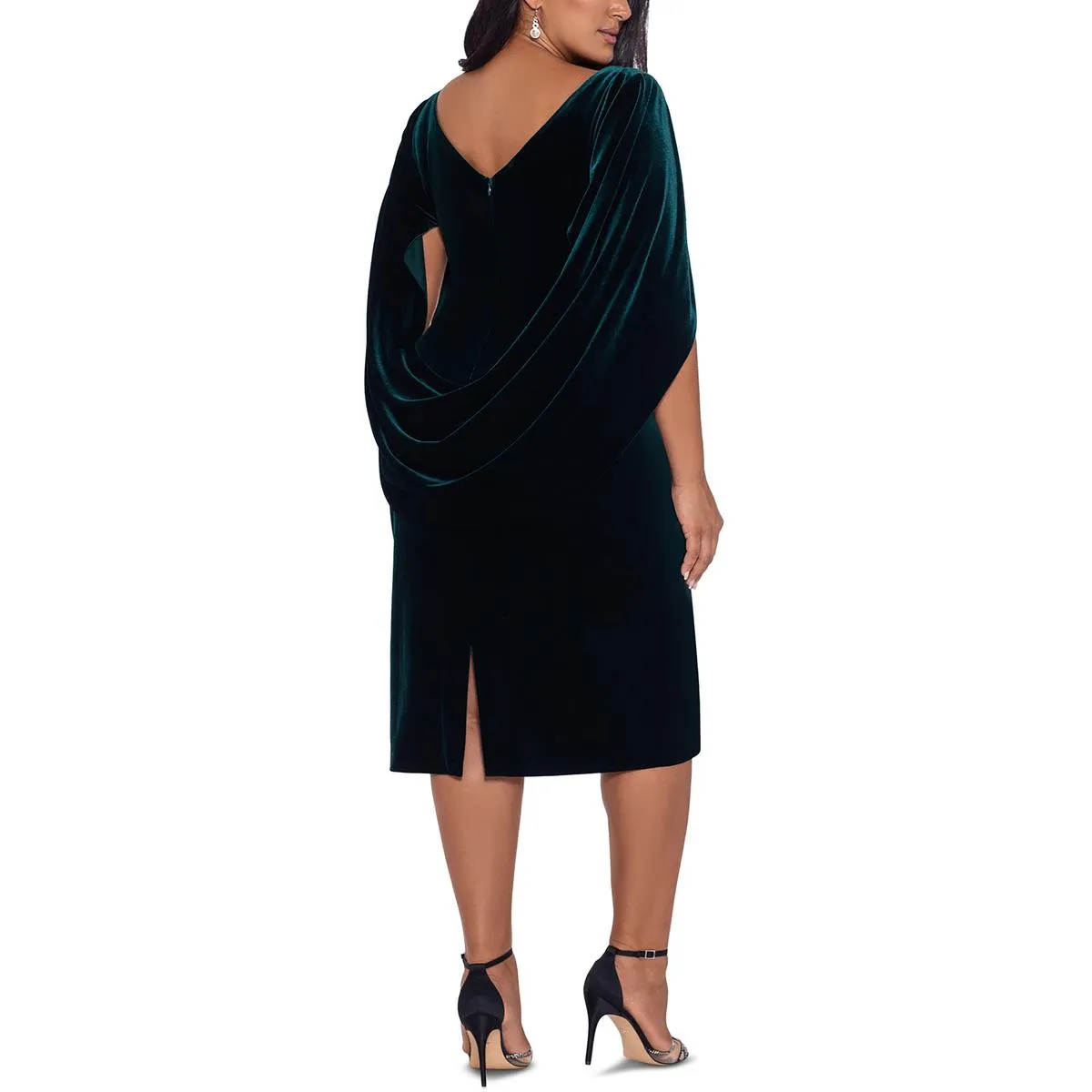 Plus Womens Velvet Cape Back Midi Dress