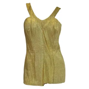 Rare 1950’s Nettie Rosenstein Gold Lame Knit Bombshell Bathing/Play Suit