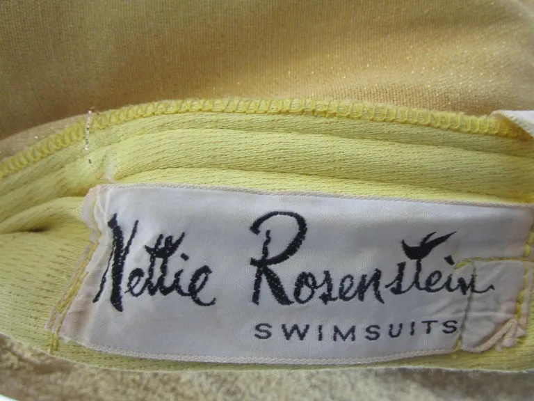 Rare 1950’s Nettie Rosenstein Gold Lame Knit Bombshell Bathing/Play Suit