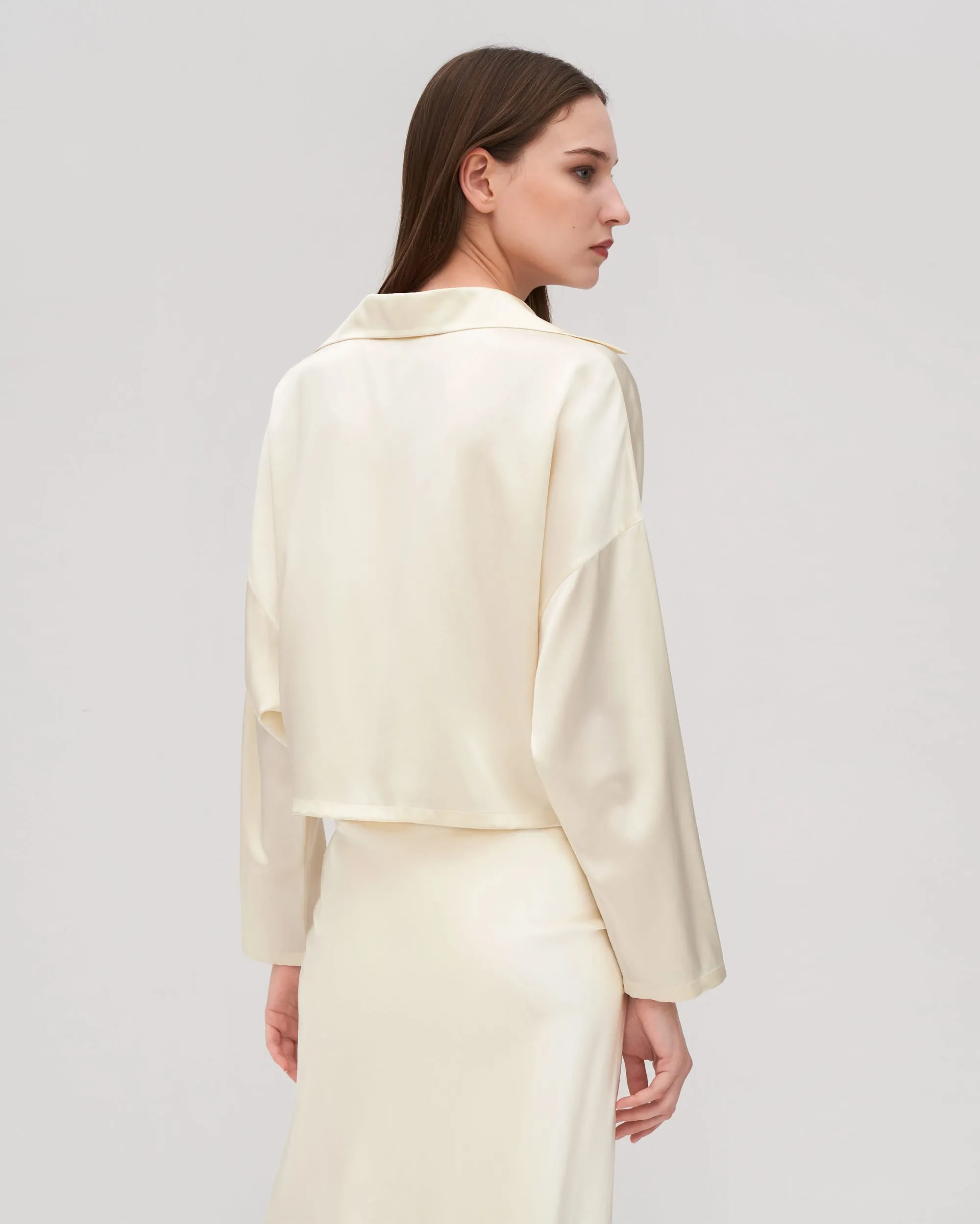 Retro Batwing Silk Osmanthus Shirt for Women