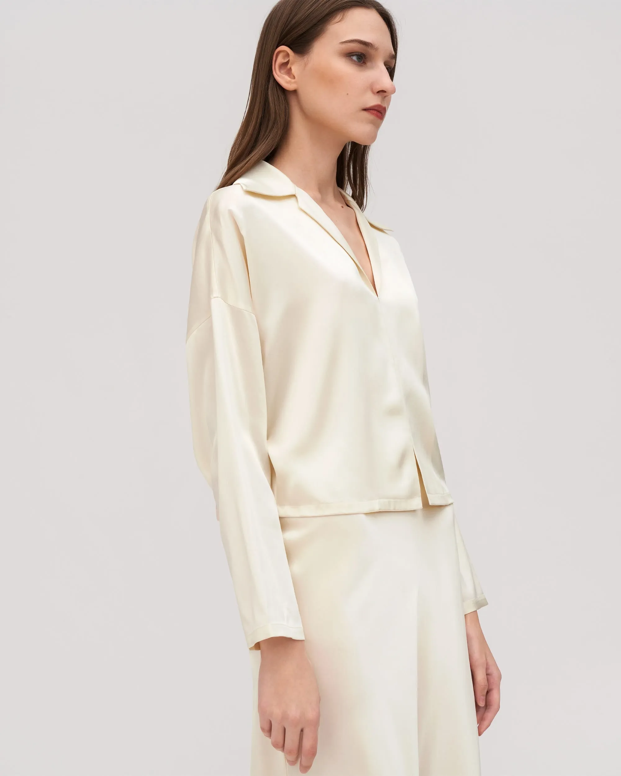 Retro Batwing Silk Osmanthus Shirt for Women