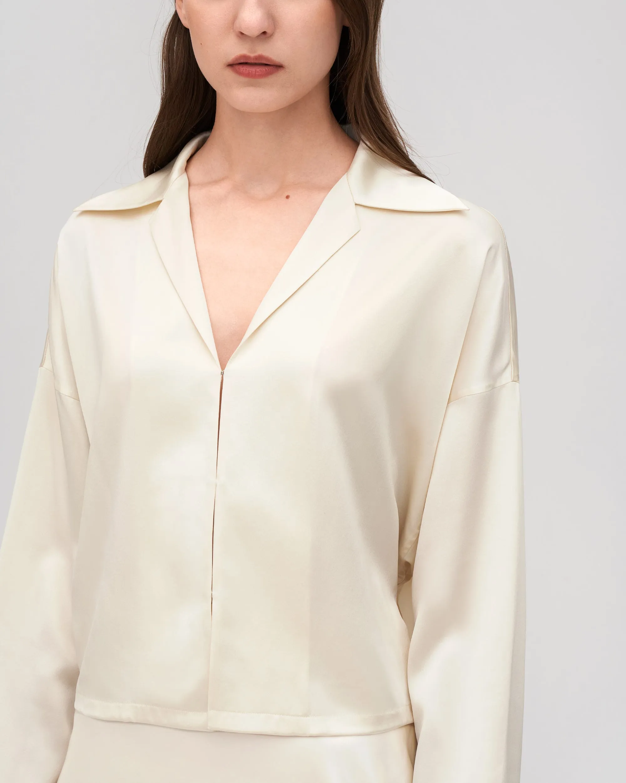 Retro Batwing Silk Osmanthus Shirt for Women