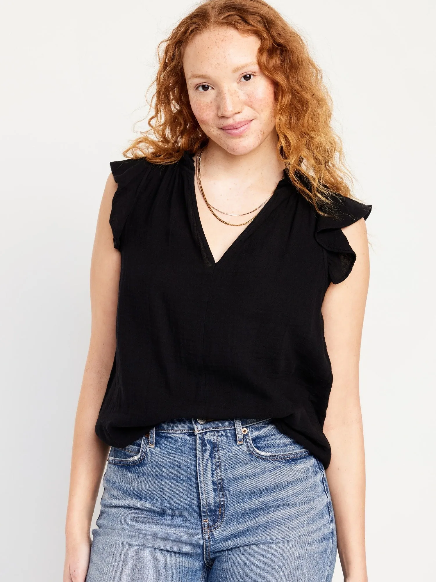 Sleeveless Crinkle Gauze Top for Women