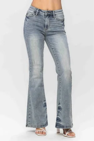 Tinted Pin Tack Detail Flare Jean In Light Bleach Wash