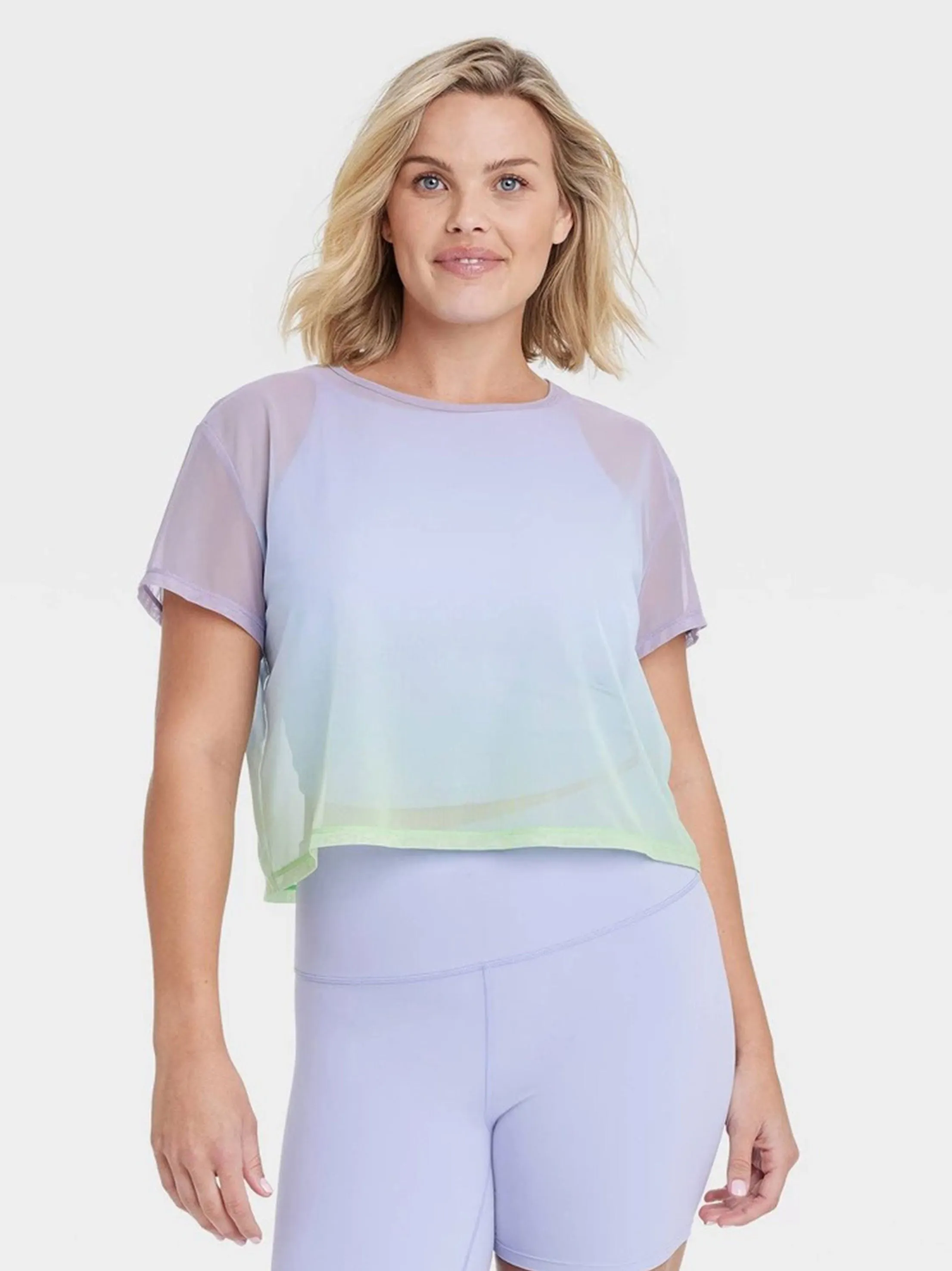 Women's Boxy Mesh Sport Top,Lilac/Green