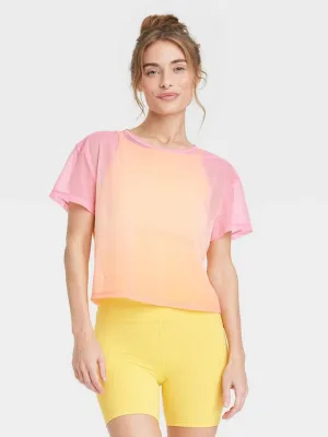 Women's Boxy Mesh Sport Top,Pink/Orange